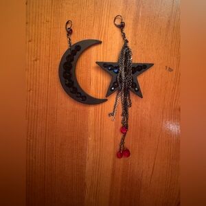 Betsy Johnson, circa early 00’s Black Moon and Star earrings with Red Accents
